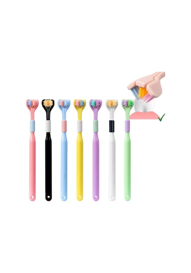 Sones Yalına Üç Taraflı Diş Fırçası Yumuşak Saç 360 Derece V Şekilli Diş Fırçası A22 Çocuk Pembe