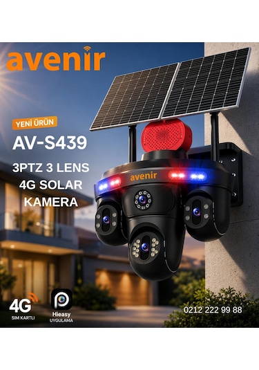 Av-s439 3 Lens 3ptz Güneş Enerjili Solar 4g Sim Kartlı Kamera
