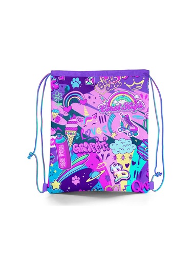 Coral High Kids Grafiti Desenli İpli Büzgülü Sırt Çantası 12648 Pembe - Mor