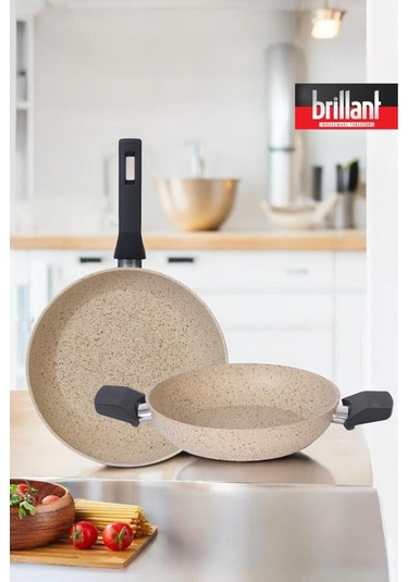 Brillant Lüks Granit 2'li Tavan Sahan Seti 26 / 20 Cm Yanmaz Yapışmaz Tava Sahan Seti