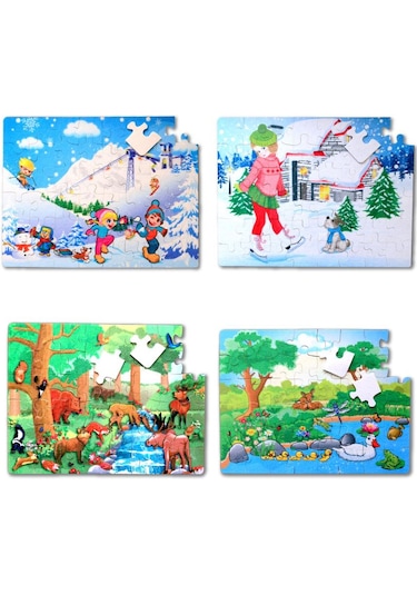 4 Set 96 Parça Tox Orman Ve Kış 5+ Keçe Yapboz 5 Yaş Puzzle T