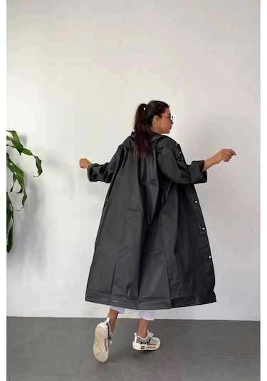 Unisex Siyah Su Rüzgar Geçirmez Yağmurluk Siyah