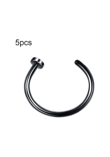 Flybuy 5 Paslanmaz Çelik Burun Halkası, Dudak Bandı, C Şekli, 0.8x6+2 Siyah Siyah