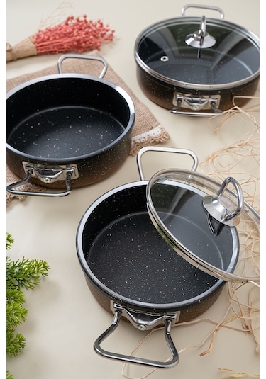 Çarşıdayız Siyah Renk Granit 3'lü 16/18/20 Cm Tava Seti - Dayanıklı Ve Şık Tasarım Siyah