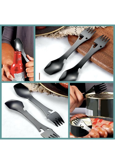 Omeniv Çelik Çatal Kaşık Bıçak Kapak Konserve Açacağı Outdoor