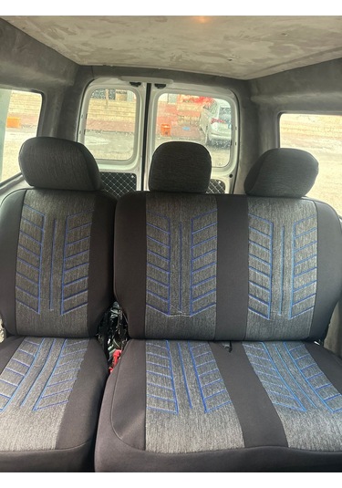 Argalı Fiat Doblo 2000-2022 Araca Oto Koltuk Kılıf Üniversal Keten Ve Suni Deri Cepli Oto Koltuk Kılıf Mavi