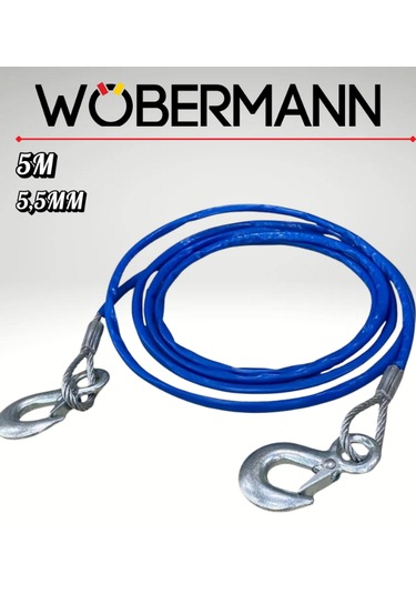 Wöbermann 5m 5,5mm Çelik Halatlı Araç Çekme Halatı Kancalı Ve Pvc Kaplamalı
