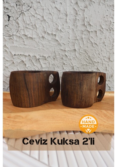 Asaf Atelier El Yapımı Ceviz Ağacı Ahşap Kupa - Kuksa 2'li