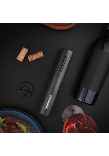 Gajeena Siyah Elektrikli Şarap Açıcı, Pil İle Çalışır, Hızlı Ve Hijyenik, Folyo Kesici İle Pil Yok Siyah