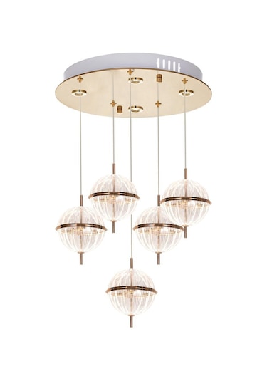 Eray Aydınlatma 8265-4+1 5li Sarkıt Sarı Led Avize Gold