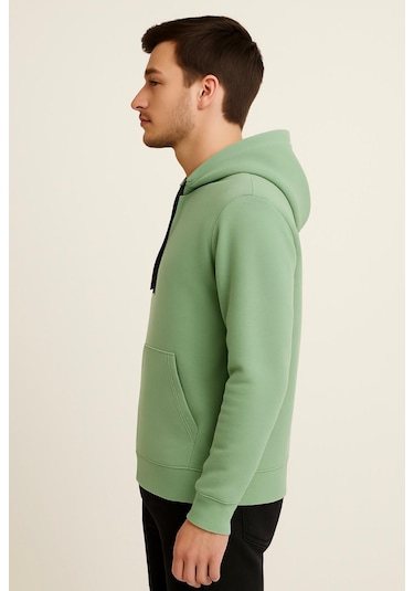 Axxel Erkek Yeşil Kapüşonlu Sweatshirt-w1108 Yeşil 3 İplik Şardonlu