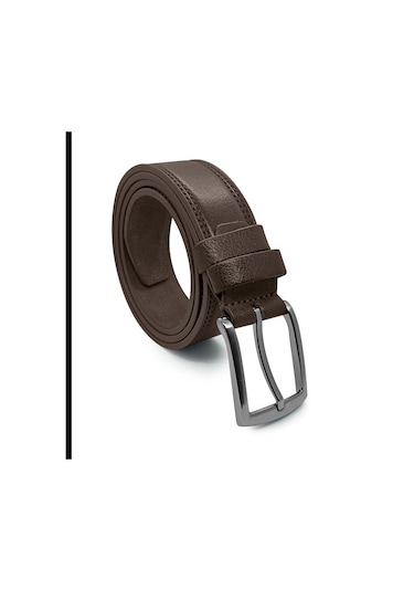 Hakiki Deri Erkek Kemer 3.5 CM Dikiş Desenli - Kahverengi