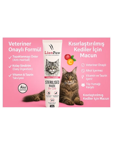 Lion Paw Sterilised Kısır Kediler Tüy Yumağı Önleyici Malt Macun 100 G