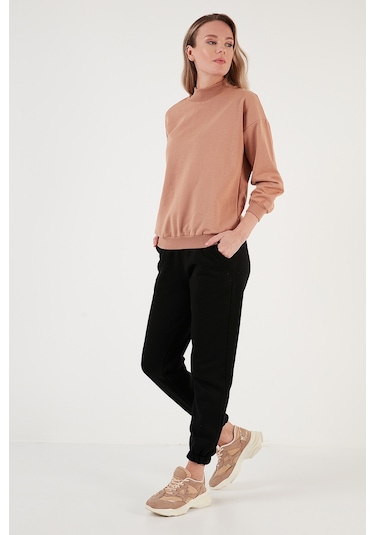 Lela Pamuklu Dik Yaka Basic Örme Bayan Sweat 5863323 Bisküvi