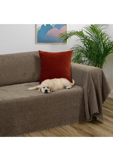 Jakarlı Şönil Koltuk Örtüsü Çekyat Örtüsü Koltuk Şalı 175x350 Kaymaz Kahve Kahve