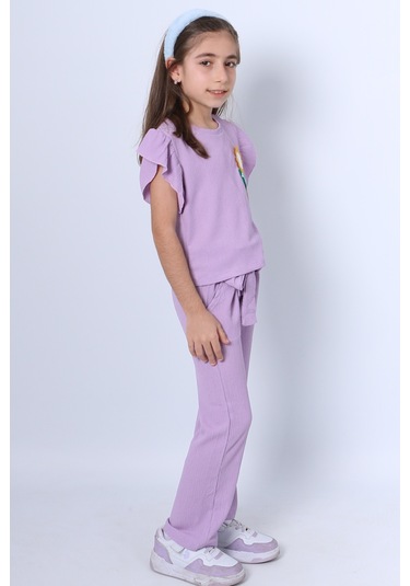 Kız Çocuk İkili Takım Fırfırlı Papatya Nakışlı F21 Siyah