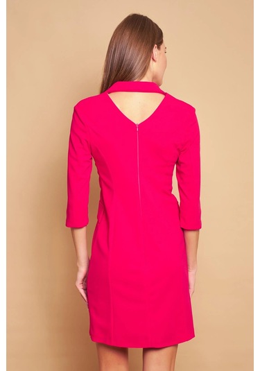 Yakalı Sırt Dekolteli Anvelop Likralı Kumaş Düğmeli Ceket Elbise-fujya Fujya