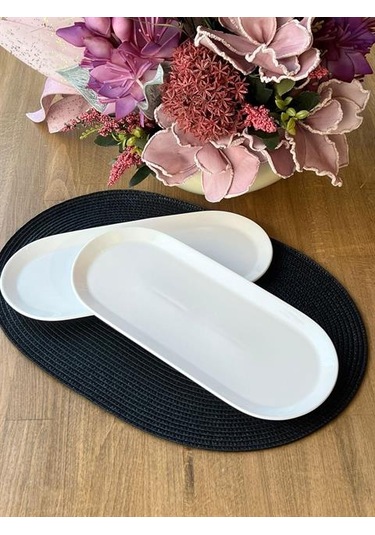 Porselen Oval Sunum Tabak 2'li Beyaz