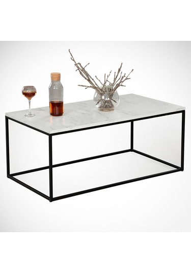 Cosco Beyaz Mermer Orta Sehpa Metal & Orta Masa Marmo/Metal Ayak