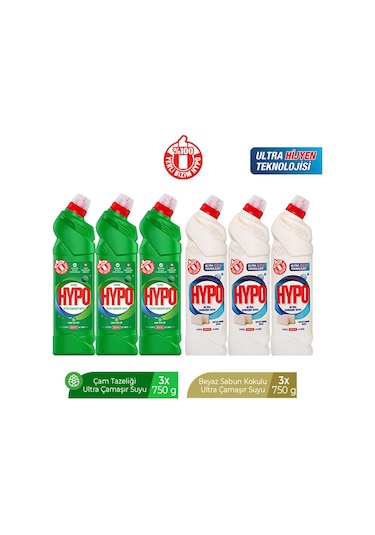 Hyper Hypo Ultra Çamaşır Suyu 3 Çam Ve 3 Beyaz Sabun 750 Gr X 6 Adet