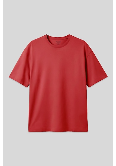 Basic Oversize O Yaka 2li Paket Fiesta-petrol Mavi Erkek T-shirt - 88377 Kırmızı - Mavi
