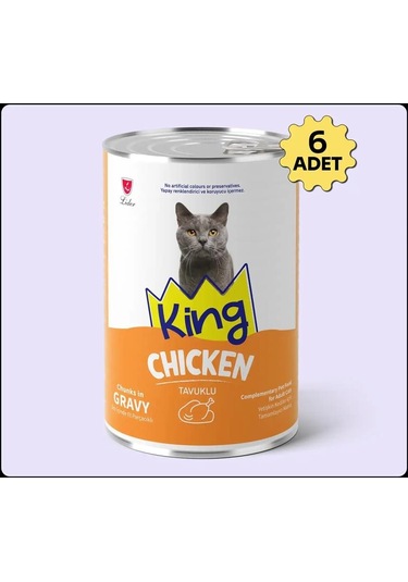 King Sos İçerisinde Et Parçacıklı Tavuklu Kedi Konservesi 400 Gr 6 Adet