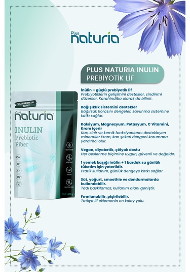 Plus Naturia İnülin Prebiyotik Lif Vegan, Glutensiz, C Vitamini Takviyeli 400g