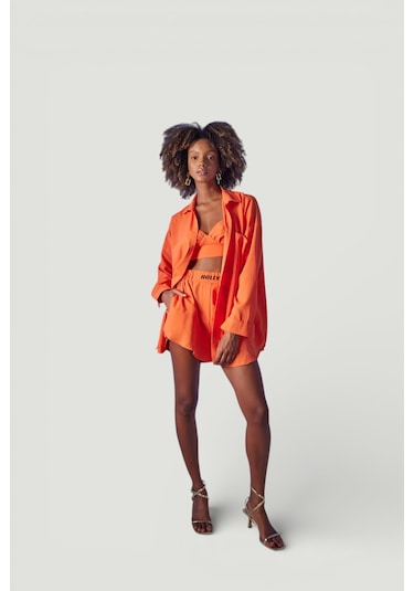 Holly Lolly Oversize Model Düğme Kapamalı Leti Gömlek Turuncu