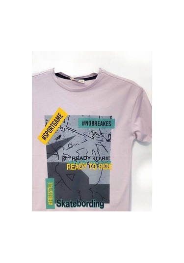 Çikoby Erkek Çocuk Pamuklu Sportgame Yazılı Tshirt-14624 Lila