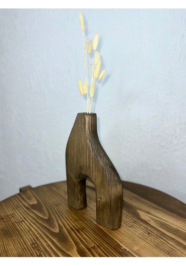 O&a Wood Doğal Ahşap Dekoratif Biblo Vazo Ceviz