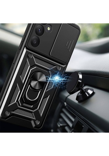 Samsung Galaxy Uyumlu A35 Kılıf Manyetik Standlı Kamera Korumalı Yüzüklü Zırh Tank Kılıf Koruyucu Kapak