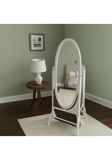 Rivoli Ayaklı Ahşap Oval Boy Aynası 58x165 Beyaz