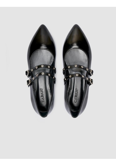 %100 Hakiki Deri Siyah Rugan Kadın Babet Siyah