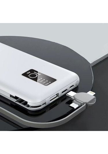 Beyaz Pw-05 Hızlı Led Göstergeli Micro Lightning Type-c Kablolu Taşınabilir Powerbank 10000mah Zore BEYAZ