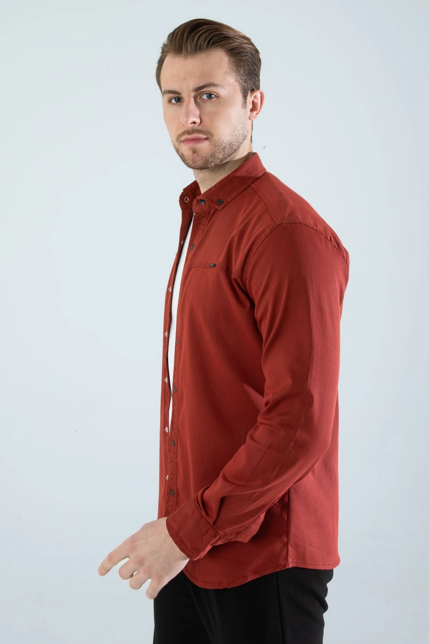 Slim Fit Erkek Cepsiz Kot Gömlek Kiremit