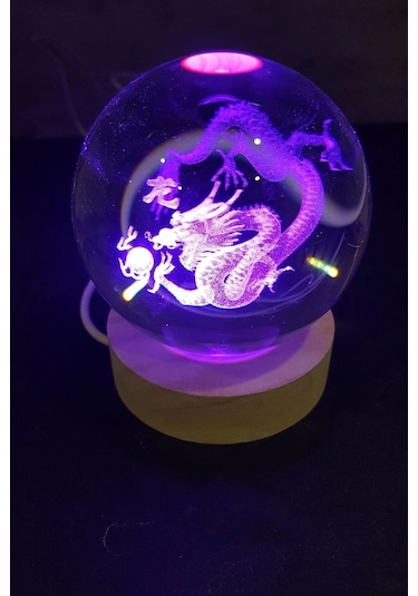 Dragon Ejderha 3d Led Işık Cam Küre Çok Renk Gece Lambası Feng Shui 8 Cm Mega Boy Koruyucu Çok Renkli