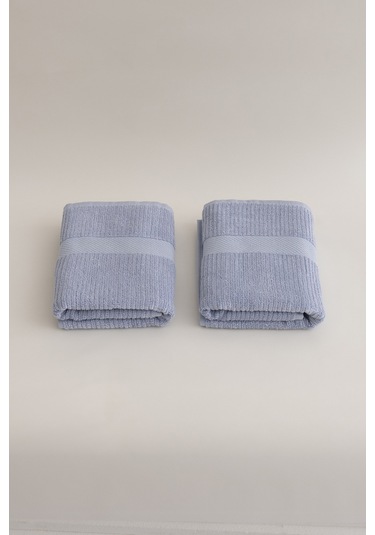 Ivory Mavi Fitilli Mikro Fiber %100 Pamuk 2li El Yüz Havlusu Seti Mavi