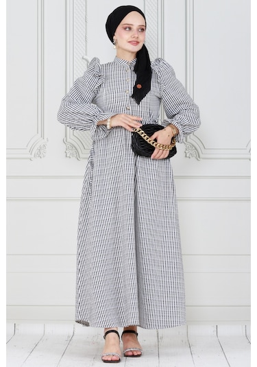 Pötükare Fırfır Detaylı Eda Elbise-siyah-4035-siyah Siyah