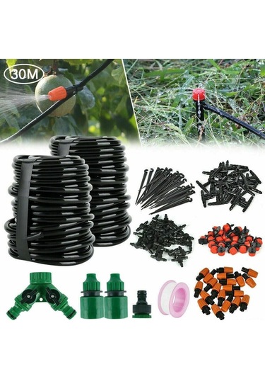 Pazly 100ft 30m Otomatik Damla Sulama Sistemi Kiti Zamanlayıcılı Mikro Püskürtücü Bahçe Sulama Seti