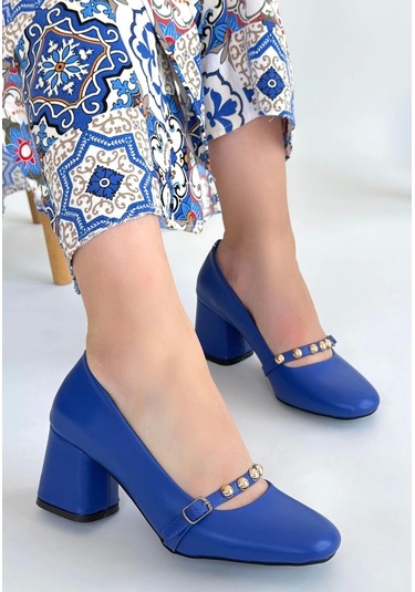 Tino Mavi Cilt Kadın Topuklu Ayakkabı Mavi