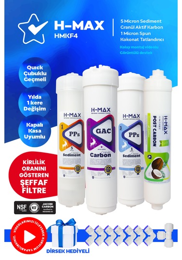 H-max Kapalı Kasa Su Arıtma Cihazı 4lü Filtre Seti 021