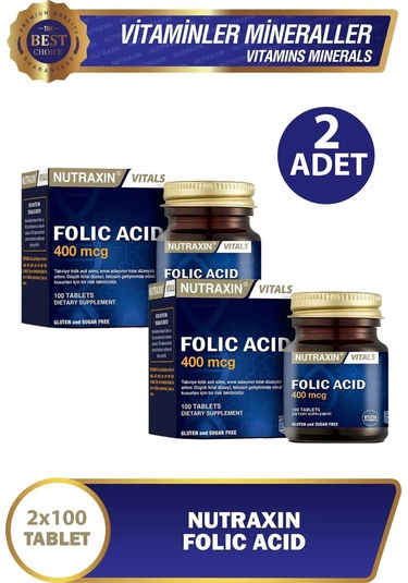 Nutraxin Folic Acid 400 Mcg 100 Tablet 2 Adet