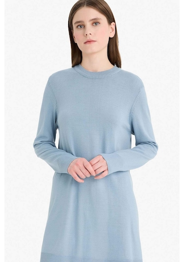 Defacto Regular Fit Bisiklet Yaka Yırtmaçlı Basic Düz Uzun Kollu Tunik H3431az25wnbe174 Mavi