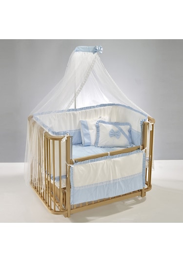 Meltem Kids Bambino Sallanır Ahşap Anne Yanı Beşik 70x110 cm (naturel-mavi) Mavi