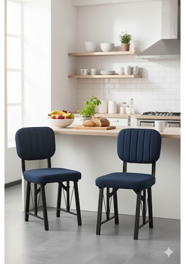 Elfin 70x110cm Sabit Efes Yemek Masası, Yemek Masası Takımı, Mutfak Masası, 4 Lacivert Sandalye Lacivert