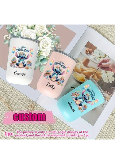 Honeybeeshop Pembe Stitch Kisisellestirilmis Termos Ozeli Isimli Baskili Hediyelik Pembe