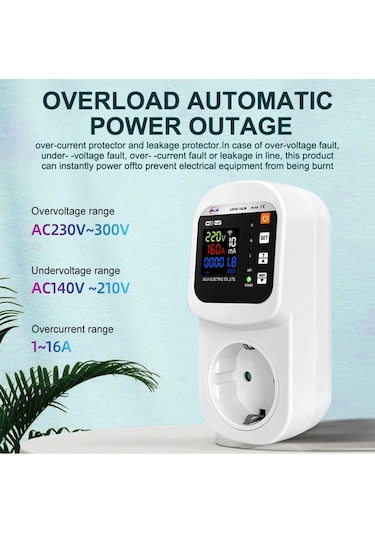 Ulzyvf Wifi Ty App Akıllı Soket 16a Lcd Ekranlı, Otomatik Sıfırlamalı, Aşırı Yük Ve Voltaj Koruma 140-300v
