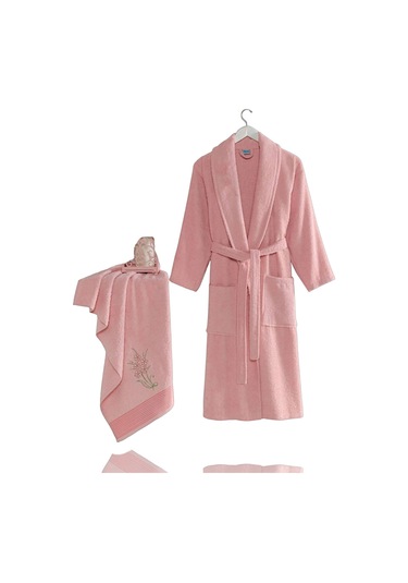 Mira Home Havlulu Banyo Bornoz Takımı %100 Pamuklu Softeco Pembe