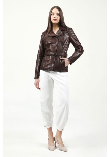 Dericlub Santa/65 Jumbo Model Gerçek Deri Kadın Mont Kahve