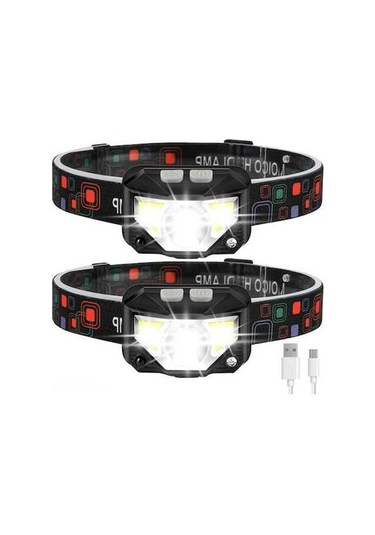 Ulzyvf Şarj Edilebilir Baş Lambası, Beyaz Kırmızı Işık, 1100 Lumen, 2 Paket Hareket Sensörlü Su Geçirmez Baş Işıkları Siyah
